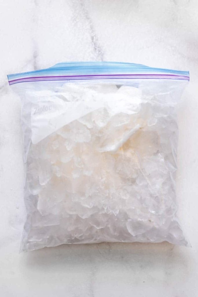 Crushed ice in zip lock baggy DIY ice pack for sinus pain